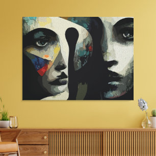 Toile Visages Abstraits Surréalistes Entrelacés