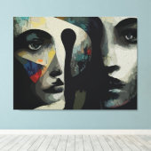 Toile Visages Abstraits Surréalistes Entrelacés (Insitu (Plancher de Bois))