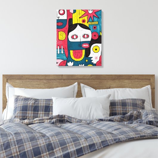 Toile Visages Pop Art Abstrait - Expression Doodle moder (Insitu(Chambre))