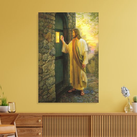 Toile Visitation à Dawn Jesus frappe sur une porte rusti (Insitu(Salon))
