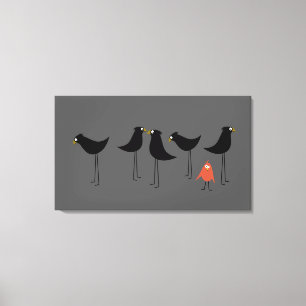 Toile Visiteur noir d'oiseau, arrière - plan gris