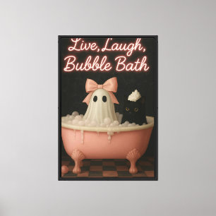 Toile Vivre, rire, Bain à bulles - Chat mignon et fantôm