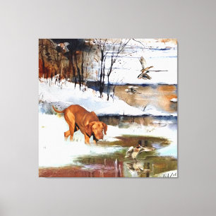Toile Vizsla hongroise, canards de chasse en hiver