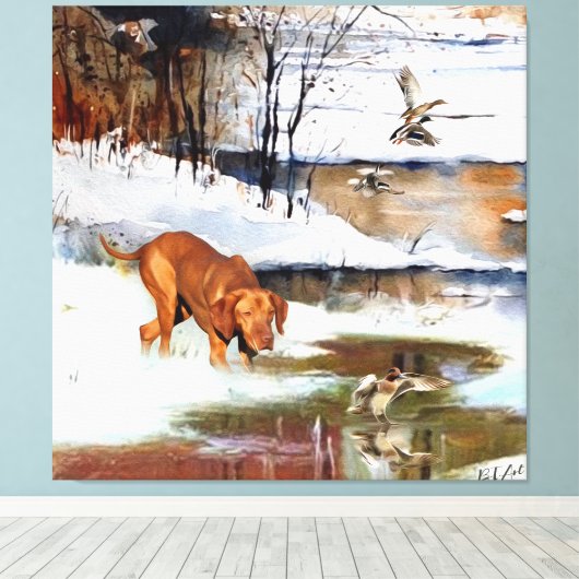 Toile Vizsla hongroise, canards de chasse en hiver (Insitu (Plancher de Bois))
