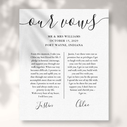 Toile Vœux de mariage à son nom et à son prénom, script