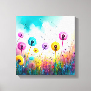 Toile Vœux de pissenlit à l'aquarelle vibrante Coloré