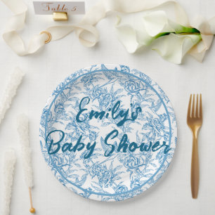 Toile vogel en bloemen Aangepaste naam baby shower Papieren Bordje