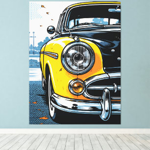 Toile Voiture Classique Jaune Rétro Avant Pop Art