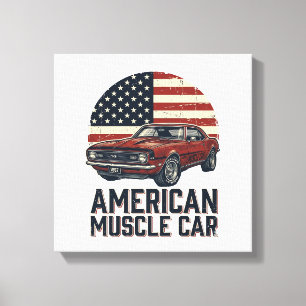 Toile Voiture Musclée Américaine Vintage Drapeau Chemise