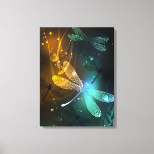 Toile Vol de libellule verte lumineuse
