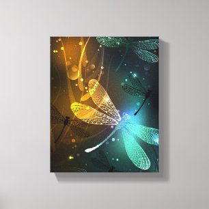 Toile Vol de libellule verte lumineuse