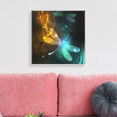 Toile Vol de libellule verte lumineuse (Insitu(Salon))