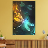 Toile Vol de libellule verte lumineuse (Insitu(Salon))