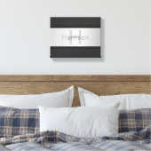 Toile Votre nom et votre monogramme | Gris & Faux Silver (Insitu(Chambre))