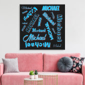 Toile Votre nom motif monogramme bleu rouge noir (Insitu(Salon))