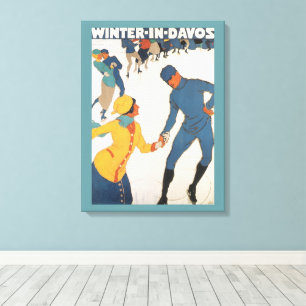 Toile Voyage Vintage, Art Déco, Hiver Davos Suisse