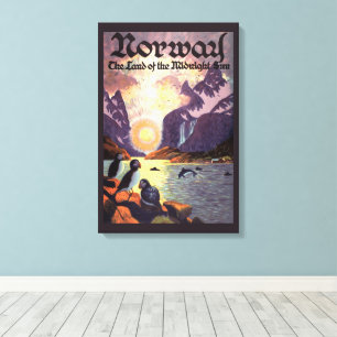 Toile Voyage Vintage, Norvège Terre du Soleil de Minuit