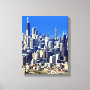 Toile Vue aérienne de Chicago du centre avec le lac