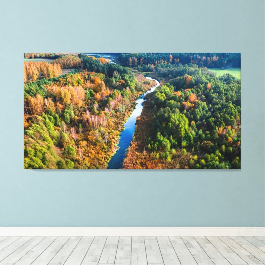 Toile Vue aérienne de la rivière Winny Forêt ensoleillée (Insitu (Plancher de Bois))