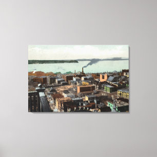 Toile Vue aérienne de la ville et du port