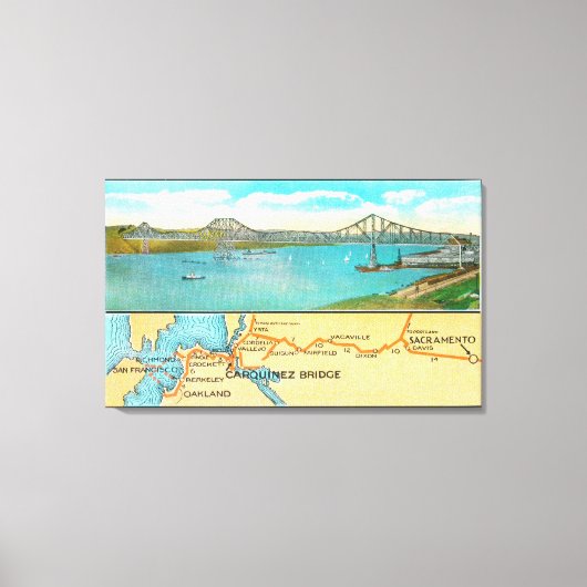 Toile Vue aérienne du pont Carquinez et de la carte (Recto)