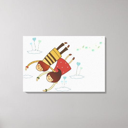 Toile Vue arrière d'un couple volant ensemble (Recto)