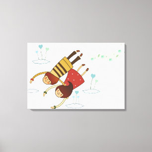 Toile Vue arrière d'un couple volant ensemble