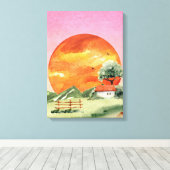 Toile vue coucher de soleil orange et rose (Insitu (Plancher de Bois))