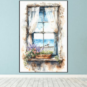 Toile Vue de fenêtre en bord de mer Scène côtière à l'aq