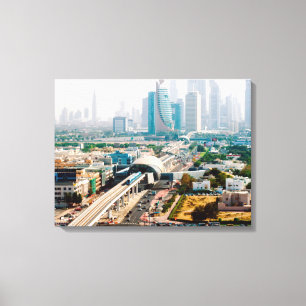 Toile Vue de la ligne de métro et des gratte-ciel de la