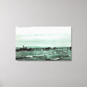 Toile Vue de la pêche de la Seine de pêcheurs, chariot