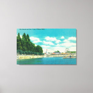 Toile Vue de la plage et du pilier de ville
