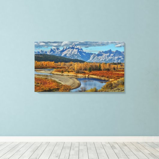 Toile Vue de la rivière Grand Teton Mountains à l'automn (Insitu (Plancher de Bois))