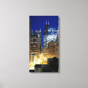 Toile Vue de nuit du paysage urbain de Chicago