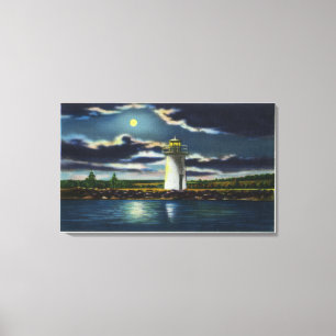 Toile Vue de phare de Cobbosseecontee de lac la nuit