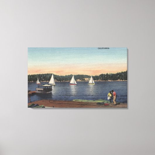 Toile Vue de quai, lac et voiliers (Recto)