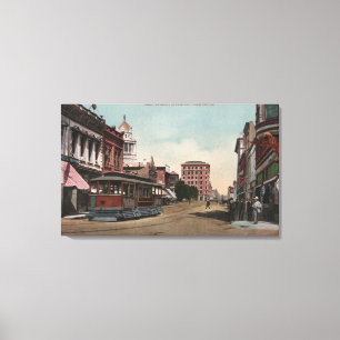 Toile Vue de rue principale avec la voiture de rue