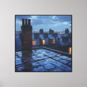 Toile Vue de toit londonien inspiré sous la pluie et mur
