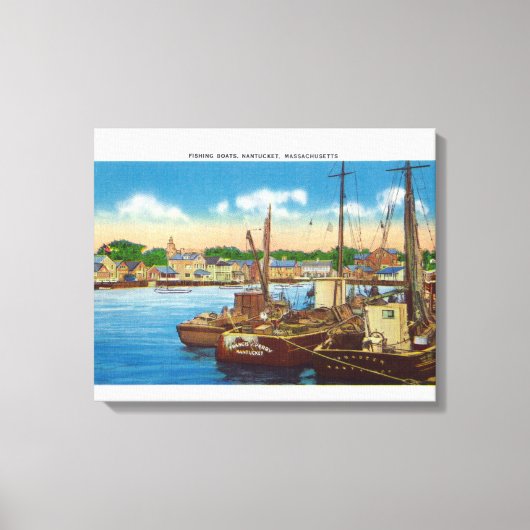 Toile Vue des bateaux de pêche au port (Recto)