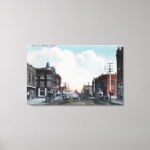 Toile Vue des chariots de rue principale et de cheval