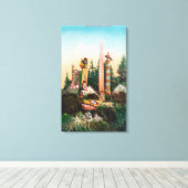 Toile Vue des tombes et des totempoles indiens (Insitu (Plancher de Bois))