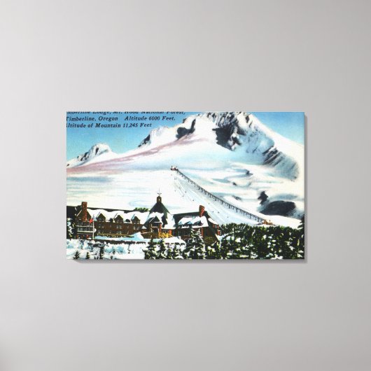 Toile Vue du pavillon Timberline, mont Hood en hiver (Recto)
