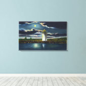 Toile Vue du phare du lac Cobbosseecontee à la nuit (Insitu (Plancher de Bois))