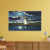 Toile Vue du phare du lac Cobbosseecontee à la nuit (Insitu(Salon))