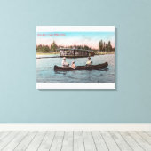 Toile Vue d'un bateau à la maison sur le lac (Insitu (Plancher de Bois))