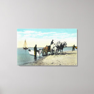Toile Vue d'un chariot de cheval tirant dans un bateau