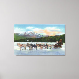 Toile Vue d'une équipe de luge tirée par des chiens su