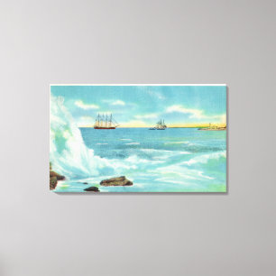 Toile Vue d'une scène de surf, bateaux sur la baie de
