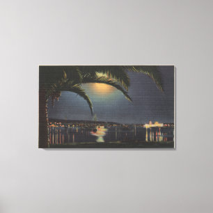 Toile Vue éclairée par la lune de baie de Newport