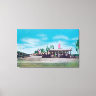 Toile Vue extérieure de la cour de touristes de moteur